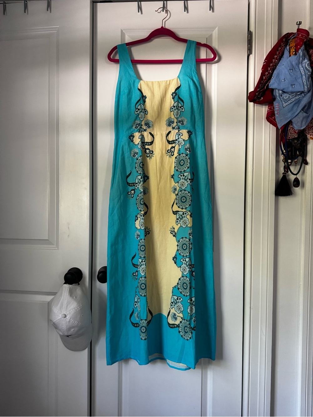 NWT Anna Carte Turquoise and Yellow Floral Linen Midi - Picture 5 of 9
